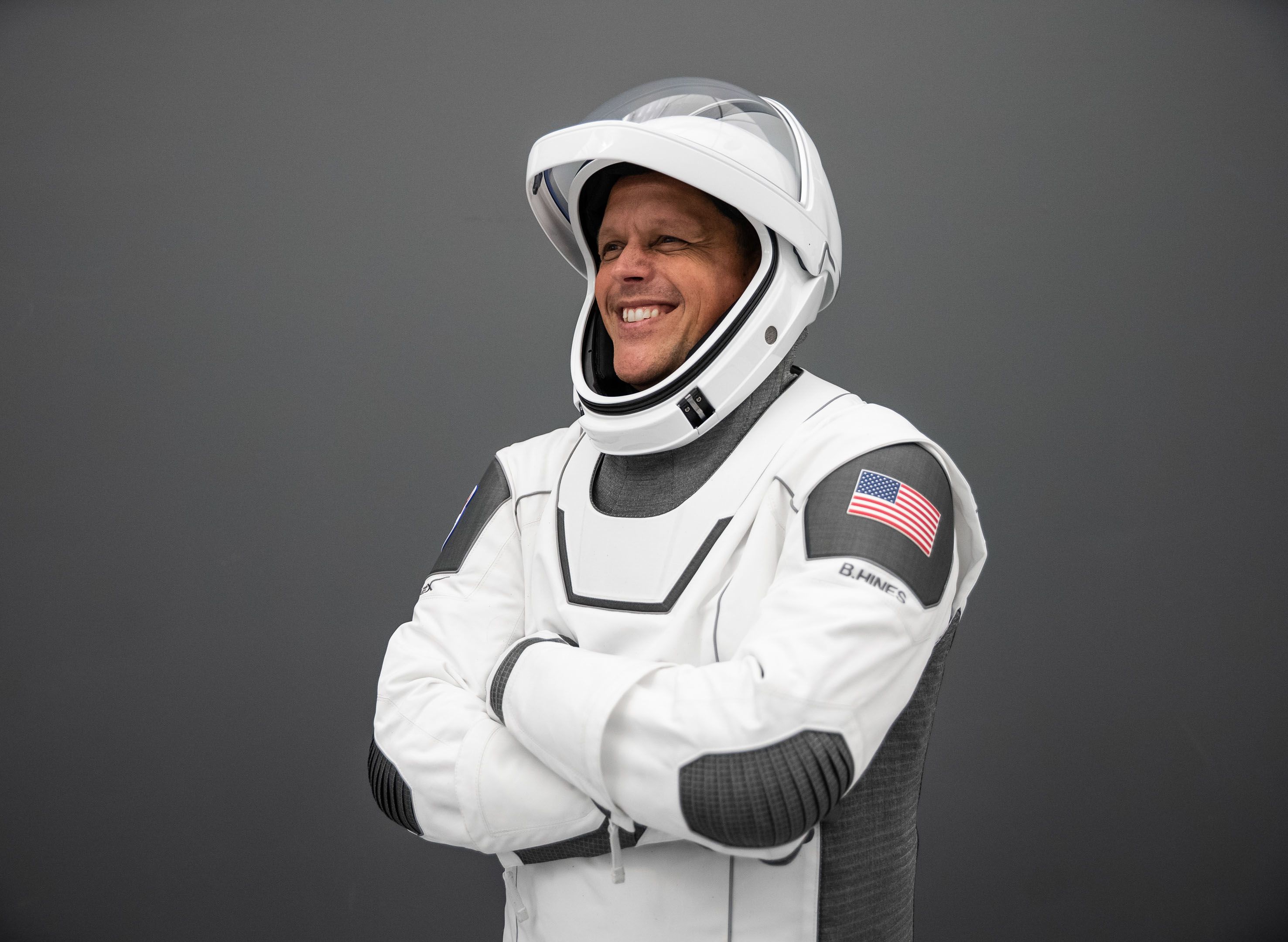 Commander Hines in his new spacesuit.