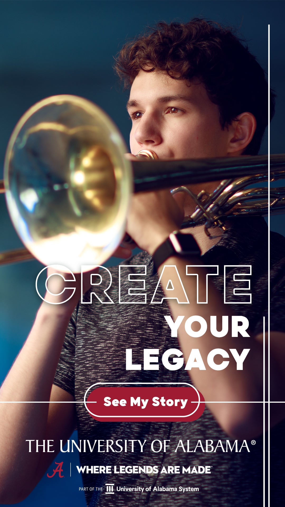 Legends digital banner ad featuring student, Isaiah Vasquez.