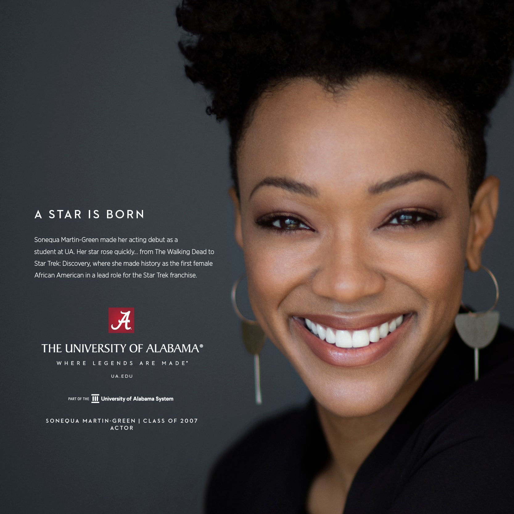 Legends Twitter ad featuring actor, Sonequa Martin Green