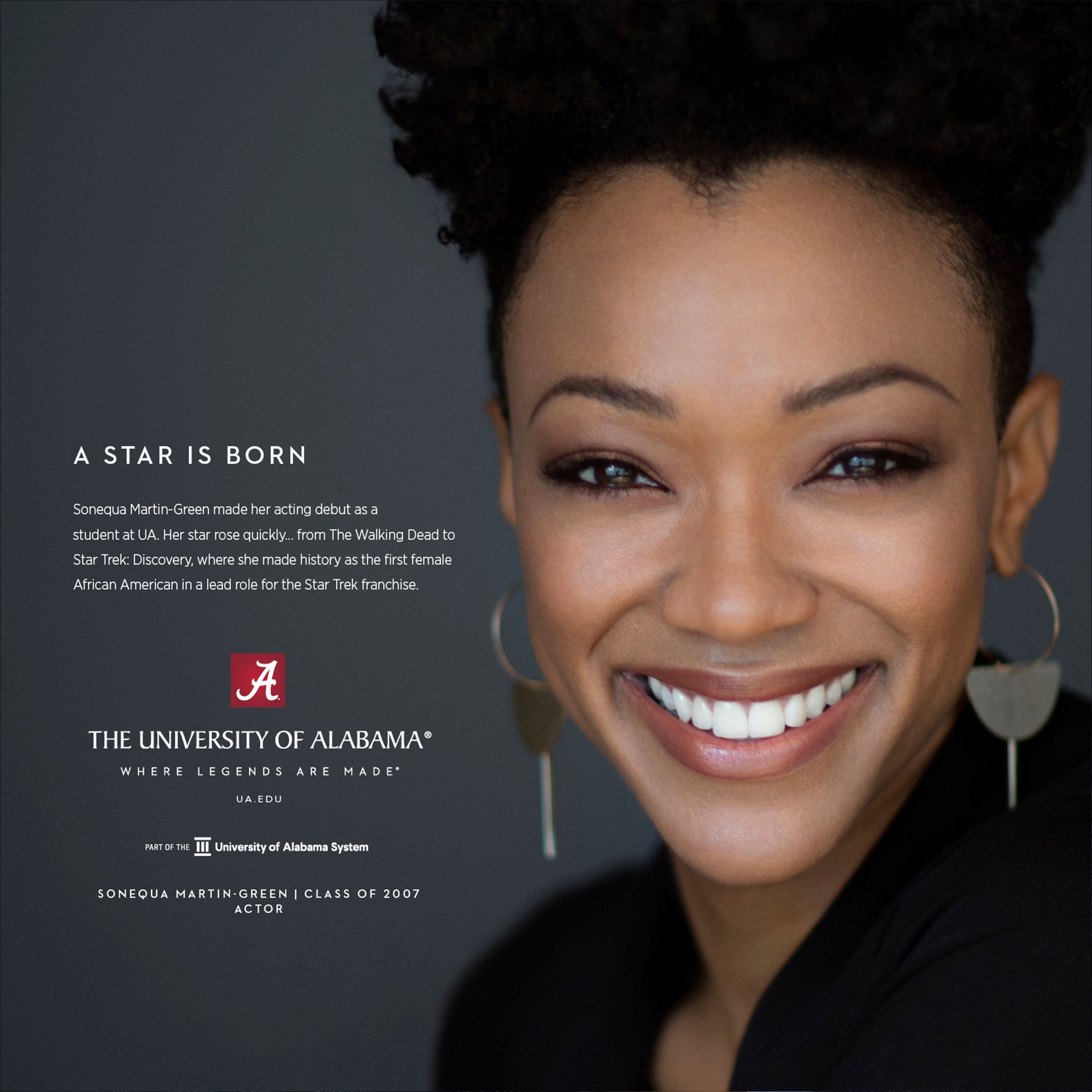 Legends Twitter ad featuring actor, Sonequa Martin Green